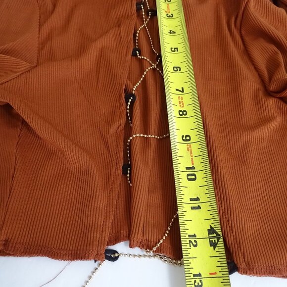 Brown 2-Piece Ribbed Long Sleeve Crop Top and Wide Leg Pants Women Size L - Picture 13 of 16